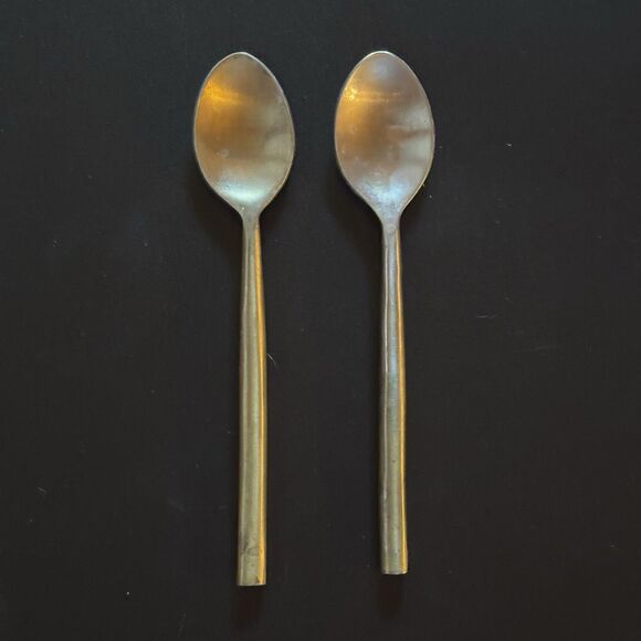 Set Of 2 Vintage Heavy Stainless Steel Teaspoons Minimalist Modern Design India - Picture 1 of 4